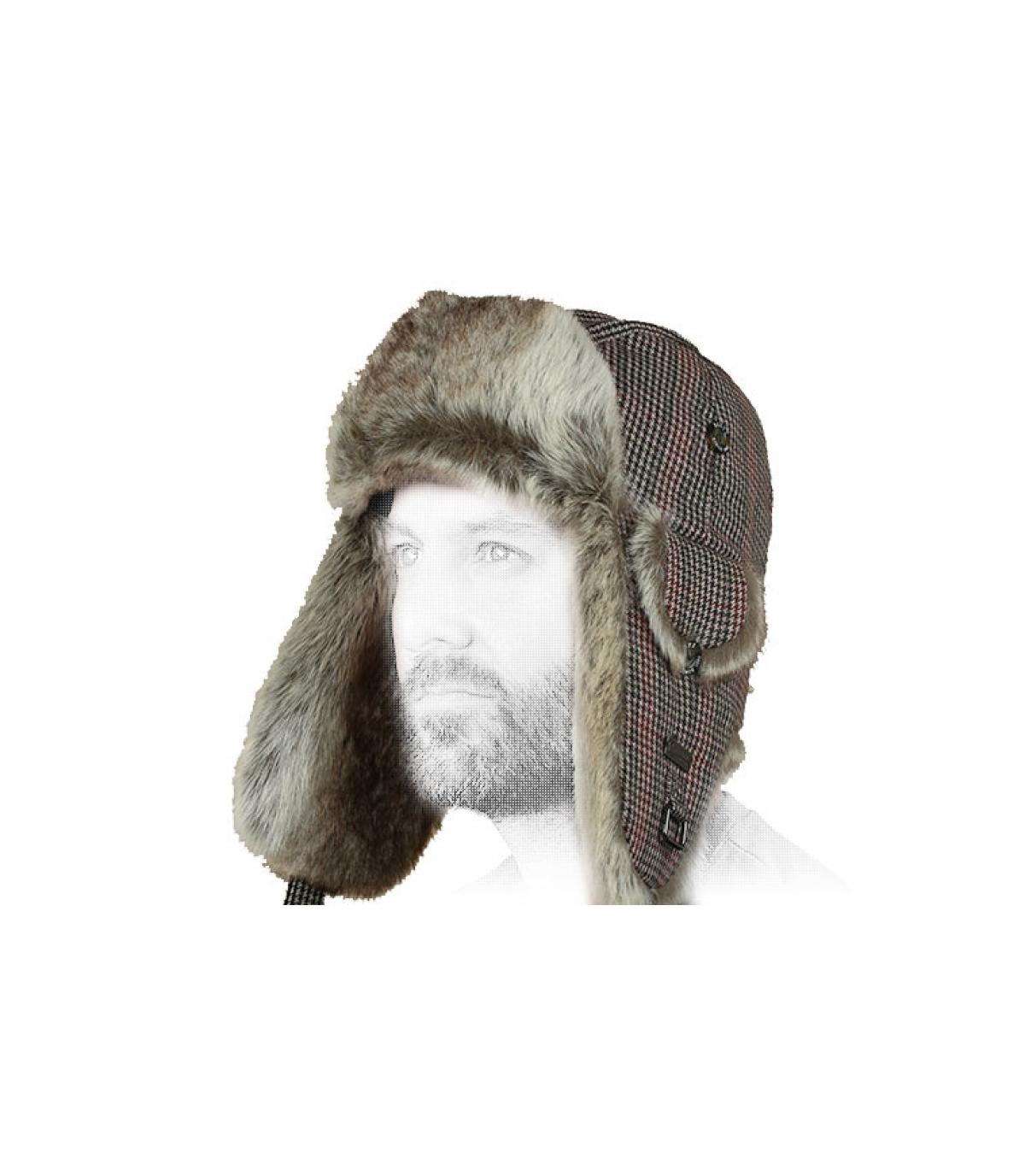 Barts brown squares fur trapper hat